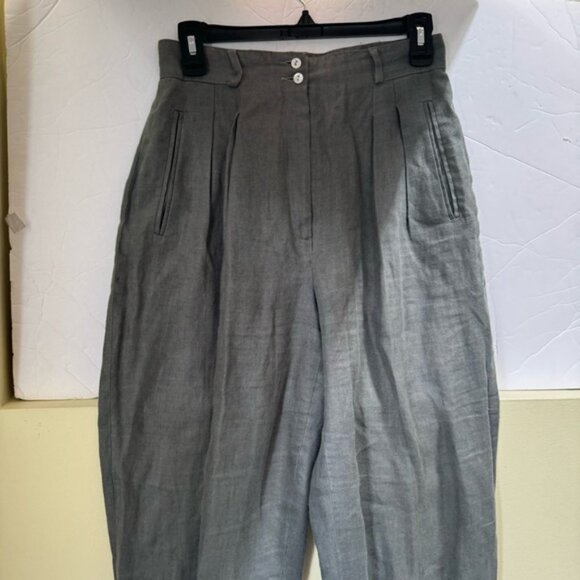 Liz Claiborne Vintage Linen High Waist Pants Cuffs Straight Tapered Leg Pockets - Picture 6 of 16